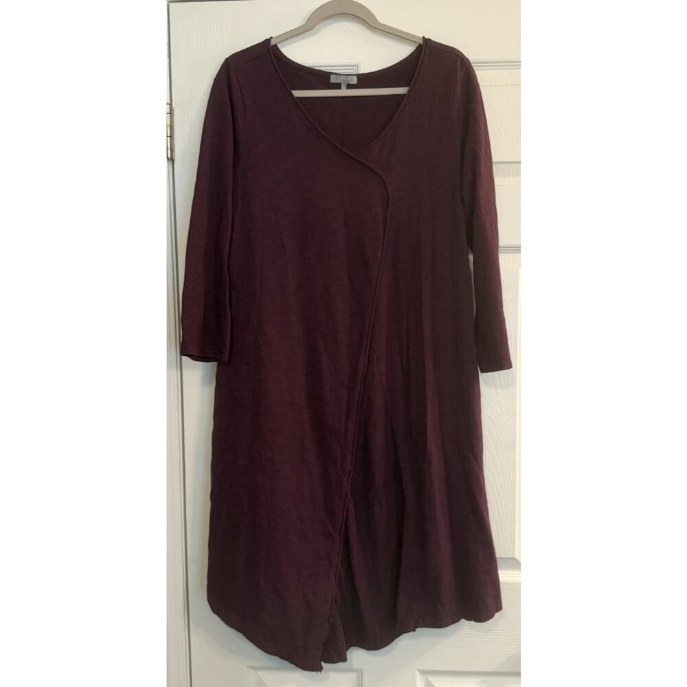 Habitat Asymmetrical Dress Sz LG Wine Lagenlook Pointed Hem 3/4 Sleeve Oversized